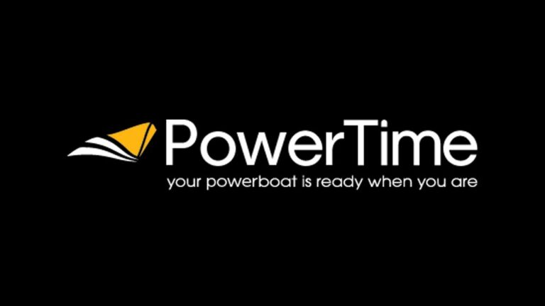 Powertime boating club logo on a black background
