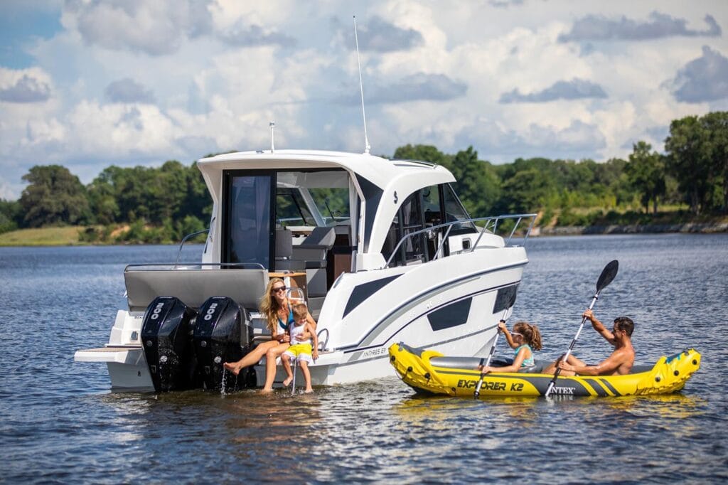 Family enjoying the water on a beneteau antares 9